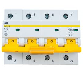 Автоматический выключатель IEK ВА 47-100, 4Р, 80А, 10 кА, х-ка С MVA40-4-080-C 