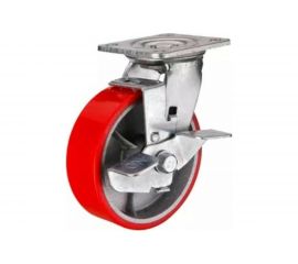 Колесо полиуретановое большегрузное поворотное с панелью и тормозом (200 мм; 460 кг) А5 1000112 