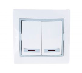 Двойной выключатель с подсветкой Lezard MIRA с серой вставкой, белый 701-0215-112 