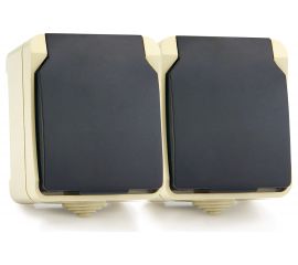 Розетка Smartbuy 2-местная с заземлением 16А с крышкой, IP54 Сатурн SBE-04w-16-S2-Z 