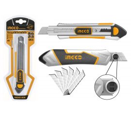 Канцелярский нож INGCO 190х100х18 мм В ком. 5 лезвий INDUSTRIAL HKNS1808 