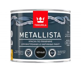 Краска TIKKURILA METALLISTA по ржавчине 3 в 1, глянцевая, черный 0,4л 700011741 