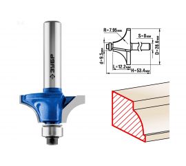 Фреза кромочная калевочная №1 ПРОФЕССИОНАЛ (28.6х12.2х53.4 мм; R7.95 мм; хвостовик 8 мм) Зубр 28700-28.6 
