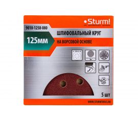 Круг шлифовальный (5 шт; 125 мм; 8 отверстий; P80; липучка) Sturm 9010-1258-080 