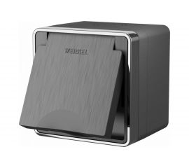 Розетка WERKEL W5071204 влагозащищенная с заземлением с защитной крышкой и шторками Gallant графит рифленый a051334 