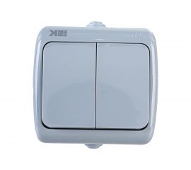 Двухклавишный выключатель IEK ВС-20-2-0-A, открытой установки, 10А, IP54, AQUATIC EVA20-K03-10-54 