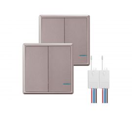 Проходной дистанционный 2клавишный выключатель GRITT Practic розовое золото комплект: 2 выключателя, 2 радиореле 1000Вт 11204 