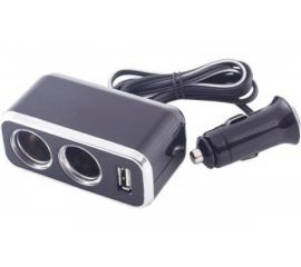 Разветвитель прикуривателя SKYWAY 2 гнезда + USB черный, предохранитель 10 А, USB 1 A S02301016 