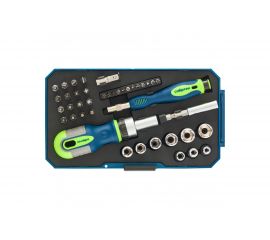 Отвертки реверсивные с набором бит и торцевыми головками, 41 шт. СИБРТЕХ 13338 