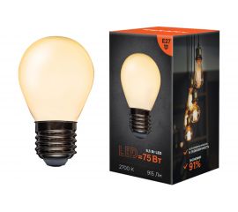 Филаментная лампа REXANT Шарик GL45 9.5 Вт 2700K E27 матовая колба 604-135 