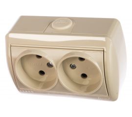 Двойная розетка Lezard NATA, без заземления, закрытый корпус, керамика, крем, 710-0300-128 