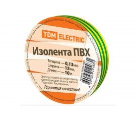 Изолента TDM ПВХ 0,13x15 мм желто-зеленая 10 м SQ0526-0027 