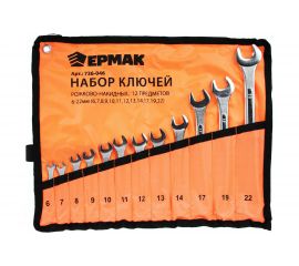 Набор рожково-накидных ключей ЕРМАК 12 предметов, 6-22мм, усиленные, в сумке 736-046 