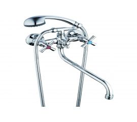 Смеситель для ванны G-lauf с круглым, длинным, поворотным изливом 360°, с душевой лейкой, хром QFR7-A722 