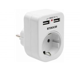 Сетевой переходник STEKKER с заземлением c 2 USB 2,1А, ADP16-24-20, 250В, 16A, IP20, белый 39626 
