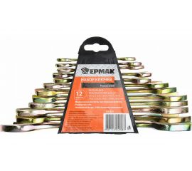 Набор рожковых ключей ЕРМАК 12 предметов, 8x10-30x32мм, желтый цинк, пластик холдер 736-074 