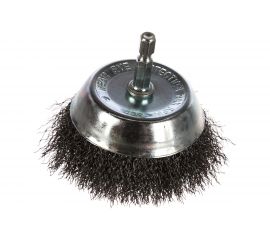 Щётка чашеобразная, гофрированная стальная проволока №085 (75 мм; хвостовик шестигранный) для дрели Атака 22389 