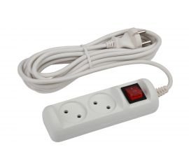 Удлинитель ЭРА U-2s-1,5m-2x1 без заземления, с выключателем, 2 гнезда, 1,5 метра, ПВС, 2х1мм2, 10А, 20/720 Б0044046 