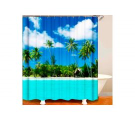 Штора для ванны SANTRADE фотопринт Лазурный берег 180х180 см, кольца в комплекте 0394 