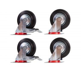 Набор из 4-х поворотных колес - черная литая резина BR диаметром 160 мм MOVERPLAT 160-BRx4 