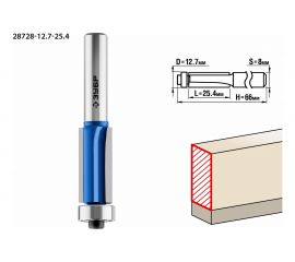 Фреза кромочная с нижним подшипником ПРОФЕССИОНАЛ (12.7х25.4х66 мм; хвостовик 8 мм) Зубр 28728-12.7-25.4 
