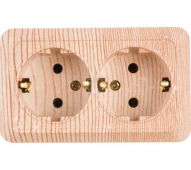 Розетка Intro Quadro с заземлением двойная 2x2P+E Schuko, 16А-250В, IP20, открытая установка, сосна, Б0053807 