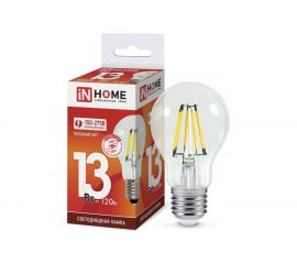 Светодиодная лампа IN HOME LED-A60-deco 13Вт 230В Е27 6500К 1170Лм прозрачная 4690612035628 