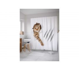 Штора (занавеска) для ванной JoyArty ""Кот с царапиной"" из сатена, 180х200 см с крючками sc_31202 