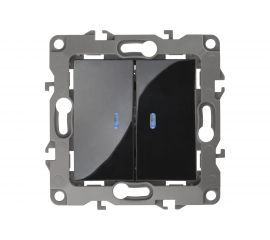 Двойной выключатель с подсветкой ЭРА 12-1105-06 10АХ-250В, IP20, 12, чёрный Б0014662 