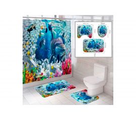 Комплект шторка и два коврика SANTRADE в одном дизайне Океан 0343 