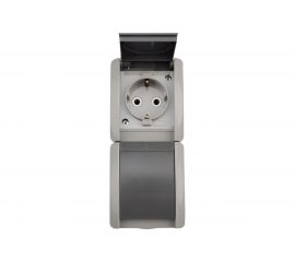 Двойная накладная розетка KRANZ вертикальный блок с/з IP54 16А серая KR-78-0615 