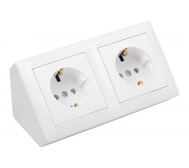 Угловой блок 2-местной розетки Bylectrica с заземлением со шторками, серия СТИЛЬ, белый, РА16-756 