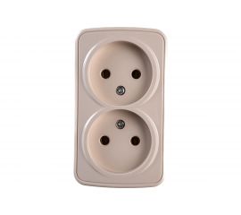 Розетка Intro Polo без заземления двойная 2x2P, 16A-250В, IP20, открытая установка, слоновая кость, Б0053567 