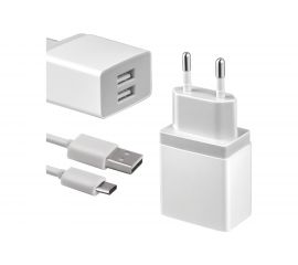 Универсальное сетевое зарядное устройство AKAI CH-6A09 2 USB 2.1A + дата-кабель Type C, белый CH-6A09W 