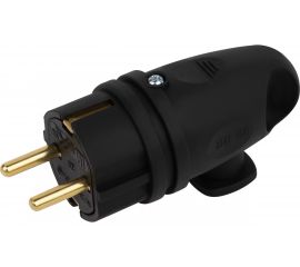 Каучуковая вилка ЭРА с заземлением VX11-B-IP44 16А IP44 с кольцом, угловая черная, Б0055416 