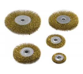 Набор щеток для дрели, плоские (25 мм, 38 мм, 50 мм, 63 мм, 75 мм, 3 шпильки, латунированная проволока) Калибр 00000041877 