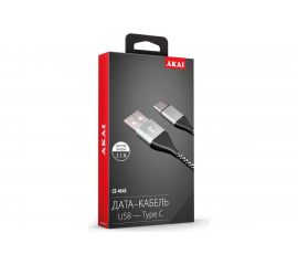 Дата-кабель AKAI Type C, 1м, 2,1А, нейлон, серебристый CE-464S 
