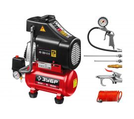 Безмасляный воздушный компрессор ЗУБР набор аксессуаров, 200 л/мин, 6 л ресивер, 1500 Вт КП-200-6 Н6 