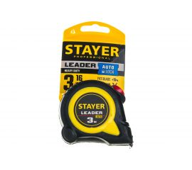 Рулетка Stayer LEADER 3м / 16мм с автостопом в ударостойком обрезиненном корпусе 3402-3_z02 