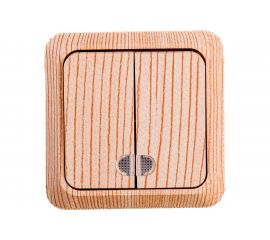 2-клавишный выключатель АБК-СИЛА с подсветкой 10А "АЛЬТАИР" сосна 5400207 