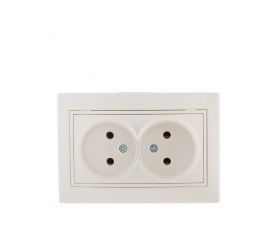 Розетка Lezard Мира х2 без заземления, керамика жемчужно-белый перламутр со вст. 701-3030-128 