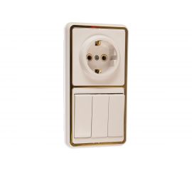 Комбинированный блок Кунцево-Электро БЭЛЛА скрытая установка выключатель+розетка БКВР-033З 5844 