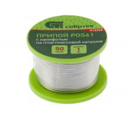Припой с канифолью (D 1 мм; 50 г; на пластмассовой катушке) POS61 СИБРТЕХ 913365 