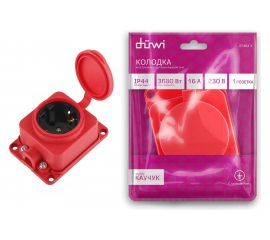 Каучуковая колодка duwi с крышкой с заземлением 1 гнездо 16A IP44 красная 27464 3 