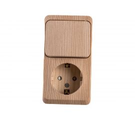 Блок 1-местная розетка + 1-клавишный выключатель Schneider Electric открытой проводки Этюд с заземлением защитные шторки сосна BPA16-201D 