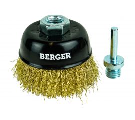 Кордщётка чашеобразная 75 мм, латунированная сталь 0.3 мм, М14, адаптер на 6 мм Berger BG BG1740 