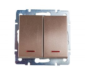 Выключатель Lezard, RAIN, 2-й, с подсветкой, бронза, матовый, 703-3188-112 