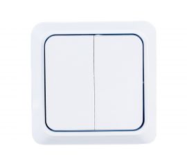 Двухклавишный выключатель Intro Quadro, 10А-250В, IP20, открытая установка, без монтажной пластины, белый, Б0053901 