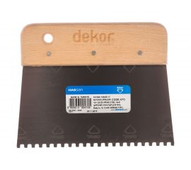Широкий шпатель DEKOR 170х80 мм, зуб 4х4 мм деревянная ручка 470 