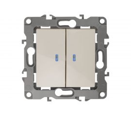 Двойной выключатель с подсветкой ЭРА 12-1105-02 10АХ-250В, IP20, слоновая кость Б0014658 